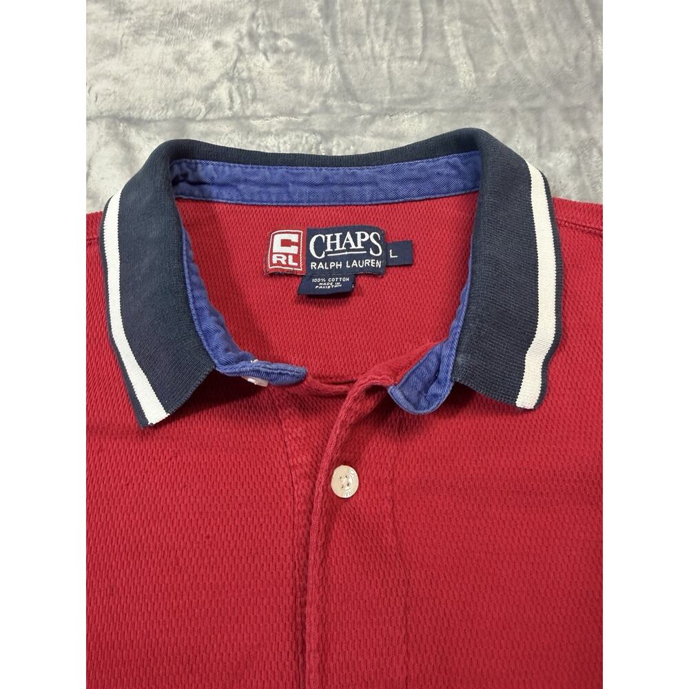 Vintage Chaps Ralph Lauren Men’s Polo Red W/blue Collar 100% Cotton Size L - Picture 3 of 4